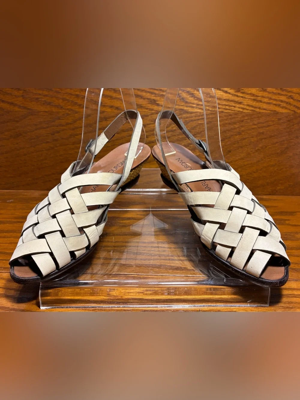 Y2K VTG Charles Jourdan Woven Nubuck Woven Wedge Slingback Sandals Beige Size 6